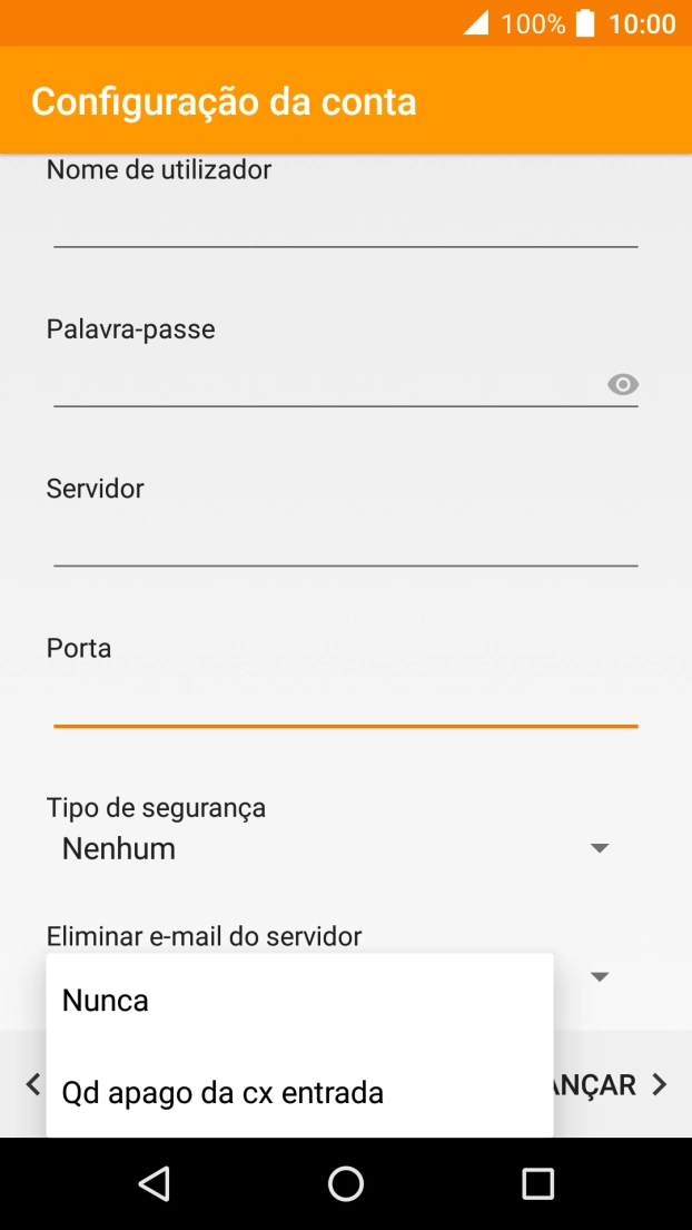 Prima Nunca para manter os e-mails no servidor quando estes são apagados no telefone.