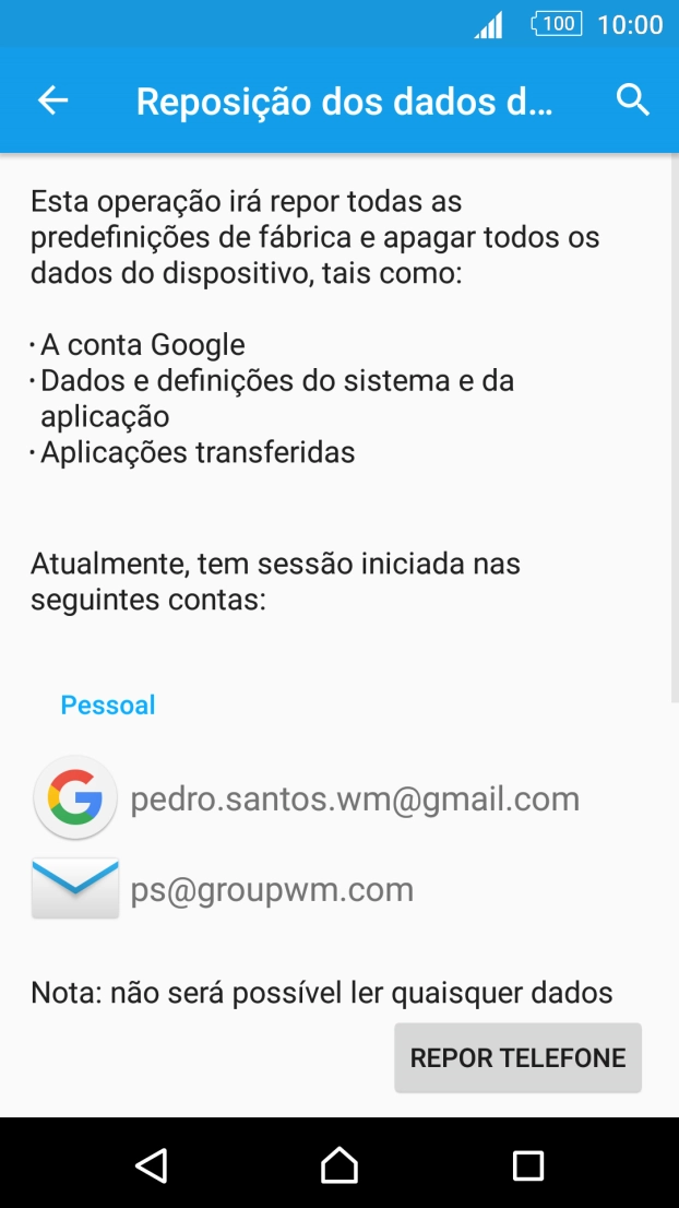 Prima REPOR TELEFONE.