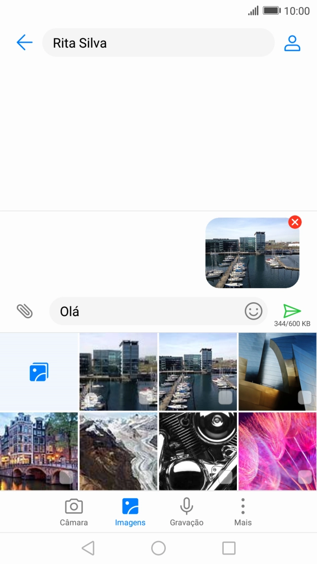 Prima o ícone para enviar quando terminar de escrever a sua mensagem multimédia.