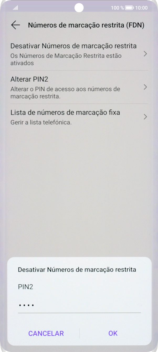 Introduza o código PIN2 e prima OK.