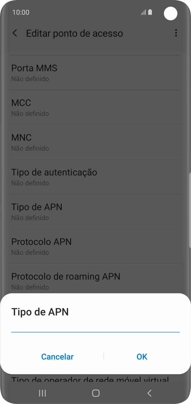 Introduza default e prima OK.