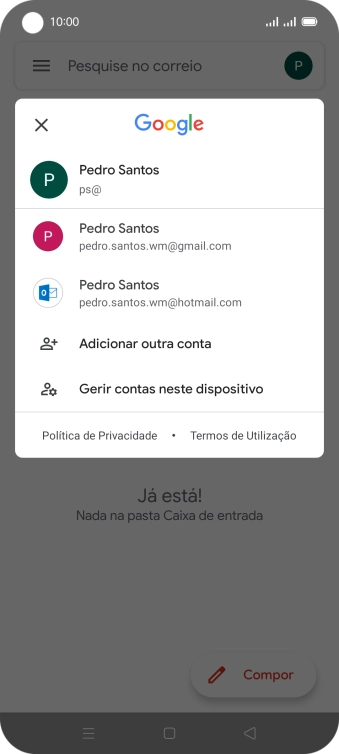 Prima a conta de e-mail pretendida.