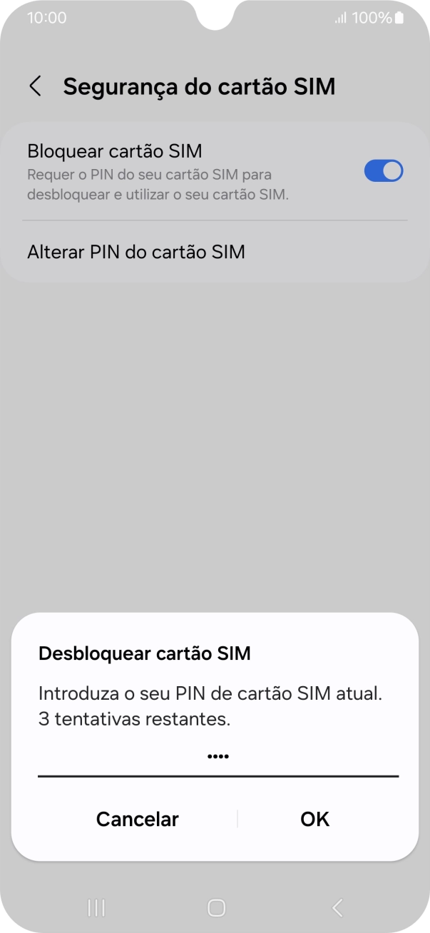 Introduza o seu código PIN e prima OK.