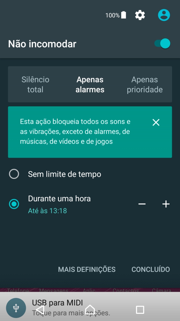 Prima CONCLUÍDO para ativar o perfil silencioso.