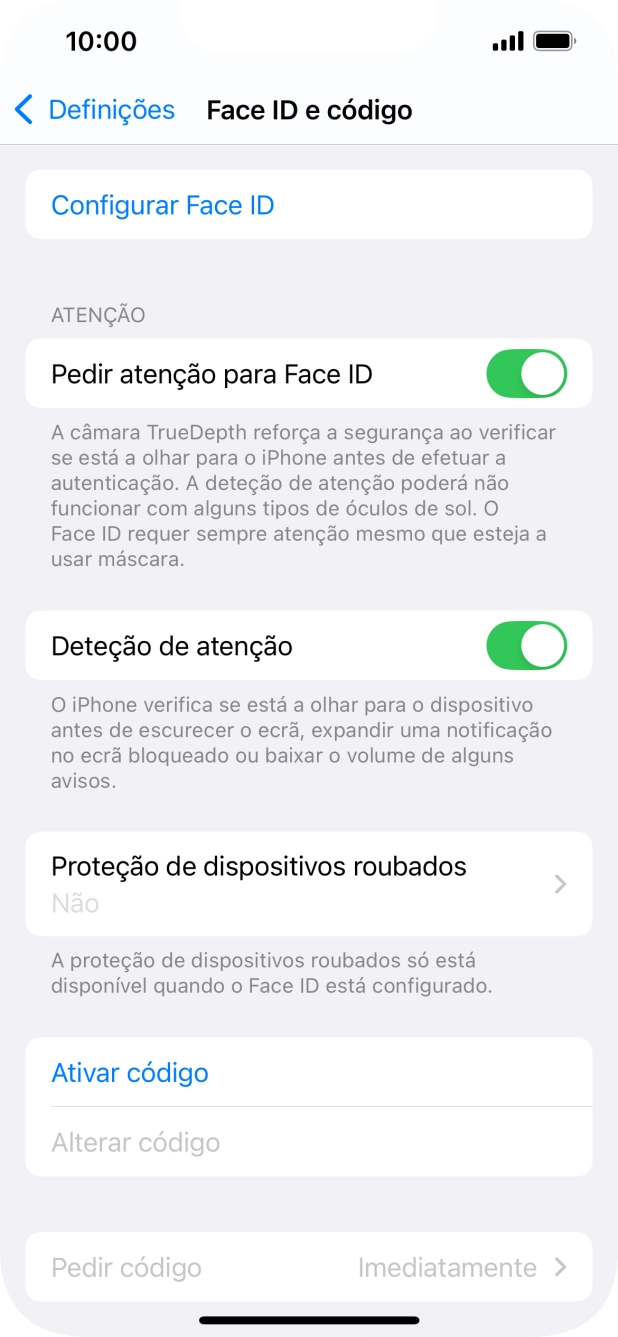 Prima Ativar código e introduza um código de bloqueio do telefone à escolha duas vezes de seguida.