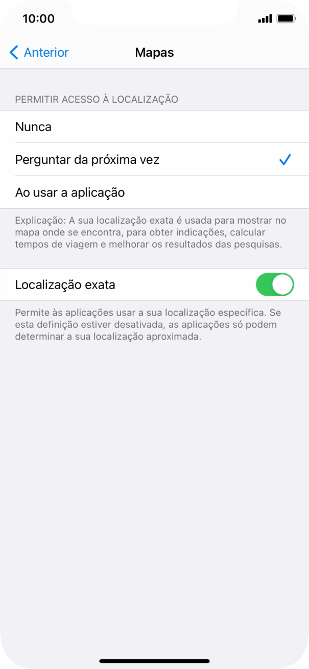 Prima a definição pretendida para ativar ou desativar a função.