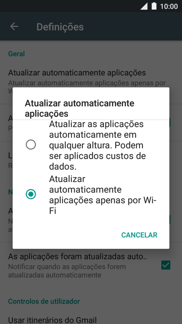 Prima Atualizar automaticamente aplicações apenas por Wi-Fi para ativar a função.