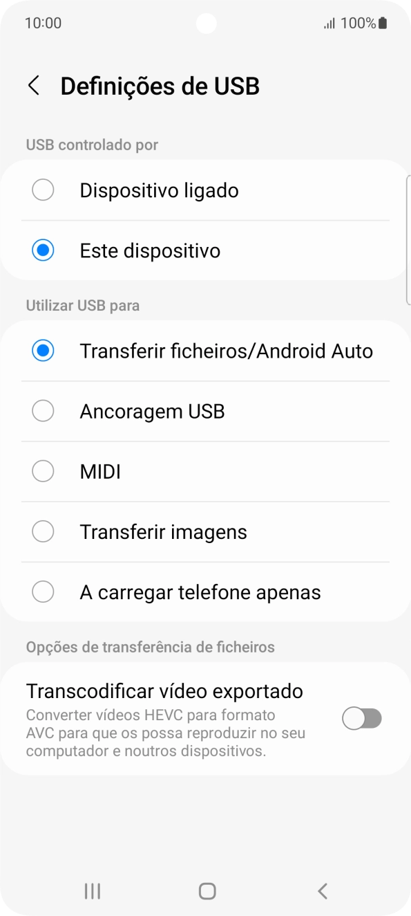 Prima Transferir ficheiros/Android Auto.