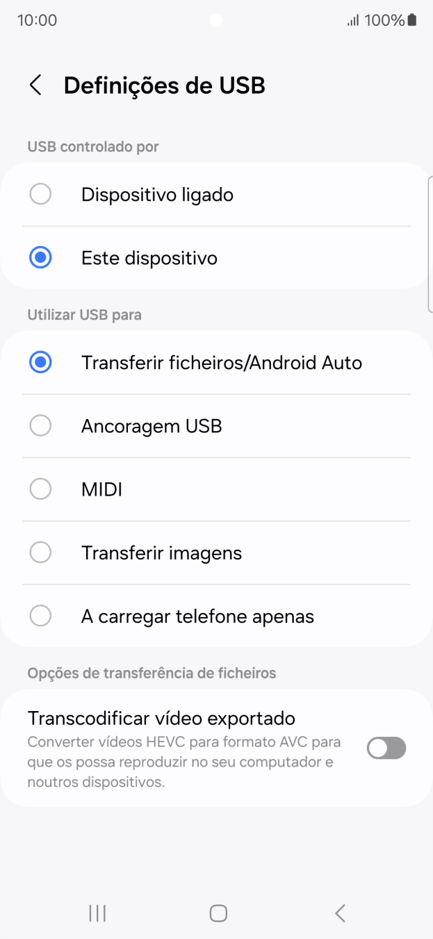 Prima Transferir ficheiros/Android Auto.