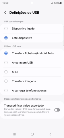 Prima Transferir ficheiros/Android Auto.