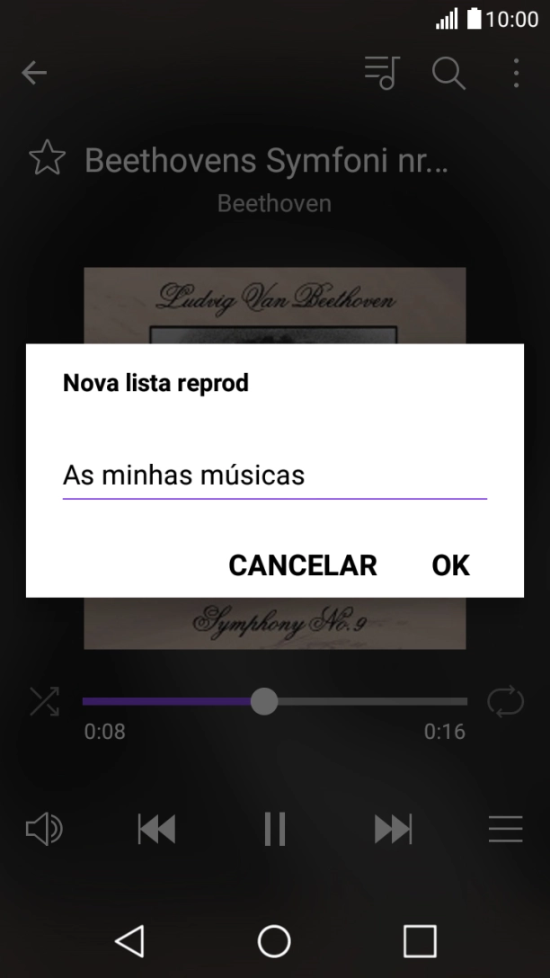Introduza o nome pretendido para a lista de reprodução e prima OK.