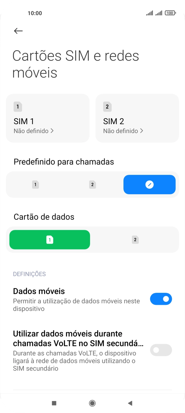 Prima o cartão SIM pretendido.