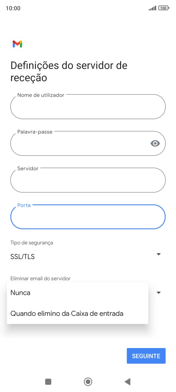 Prima Nunca para manter os e-mails no servidor quando estes são apagados no telefone.