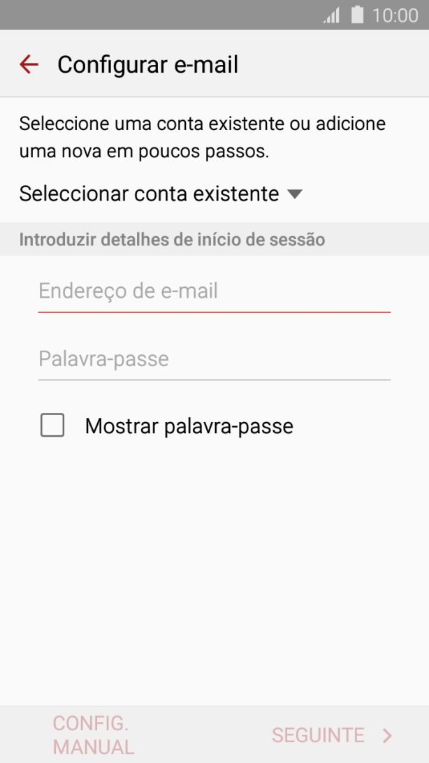 Prima Endereço de e-mail e introduza o seu endereço de e-mail.