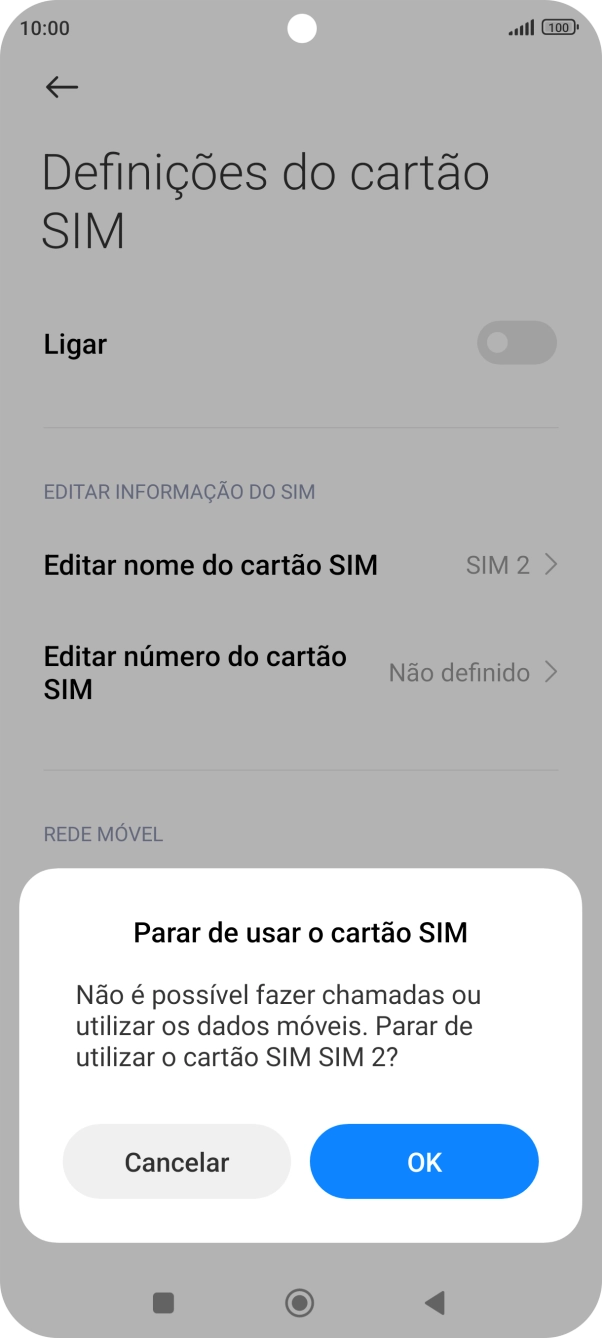 Para desativar a utilização do cartão SIM, prima OK.