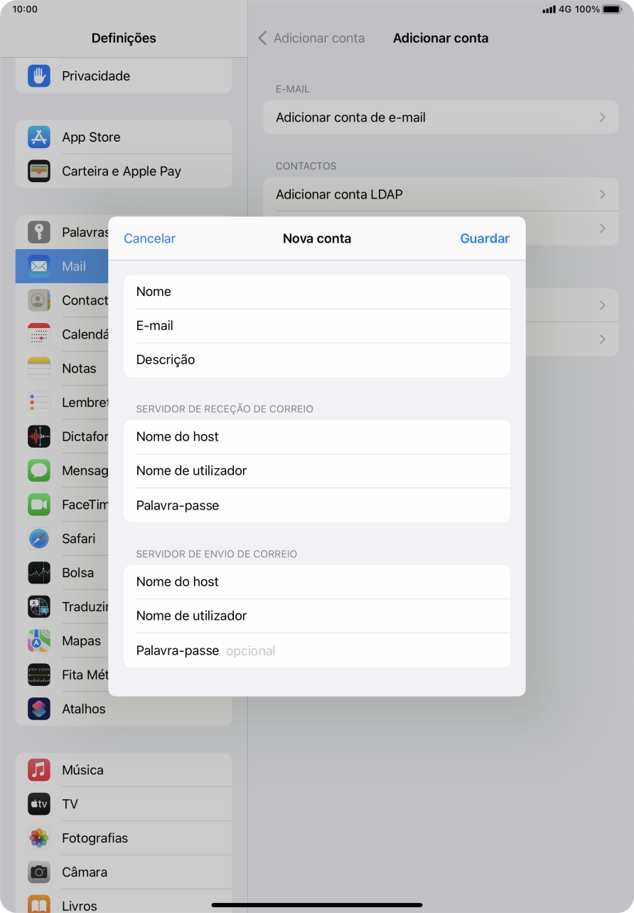 Prima Palavra-passe e introduza a password da sua conta de e-mail na Vodafone.