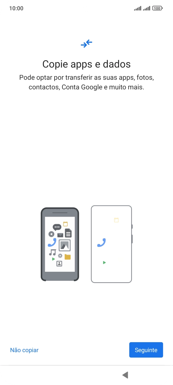 É possível transferir conteúdo de outro telefone quando o telefone for ativado antes da primeira utilização e quando o telefone tiver sido reiniciado. Quando esta imagem for mostrada no ecrã, o telefone está pronto para transferir conteúdo de outro telefone.