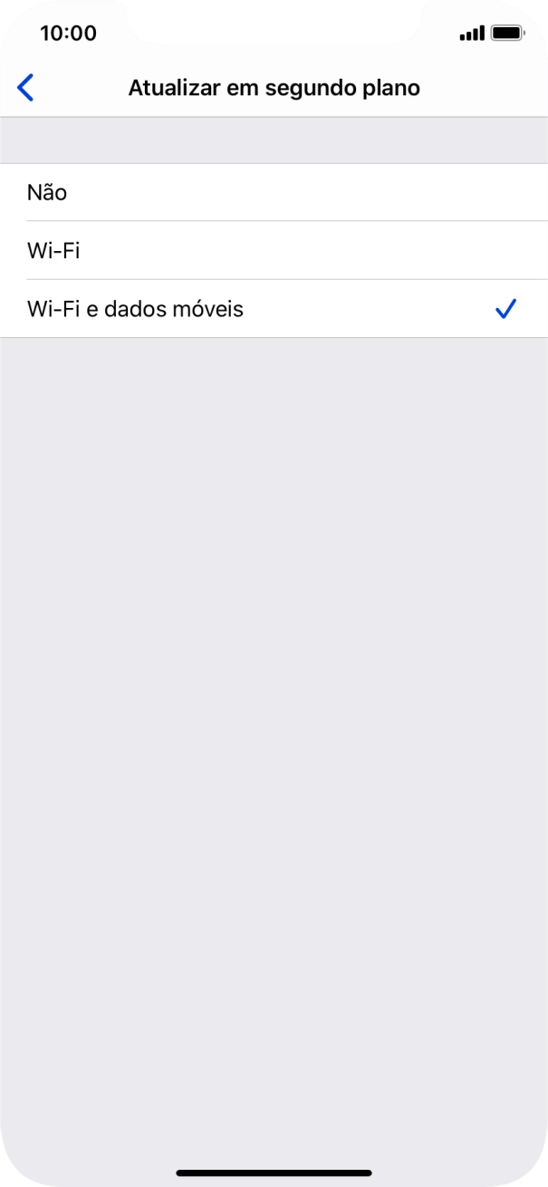 Para desativar a atualização de apps em segundo plano, prima Não.