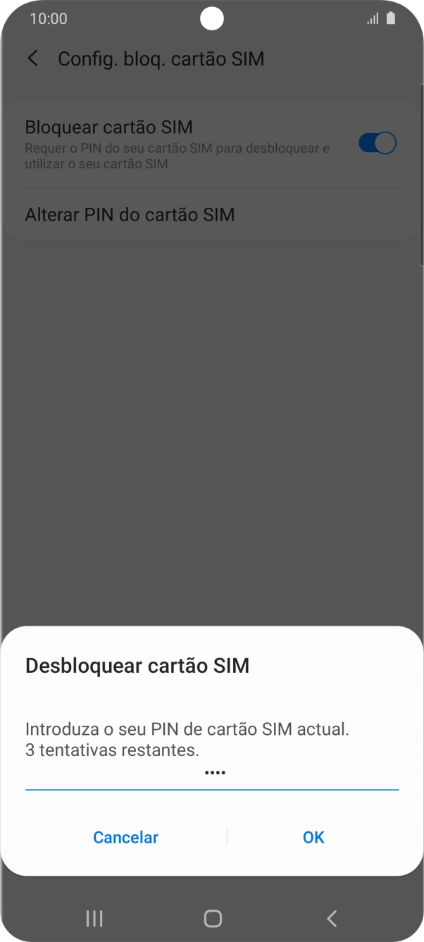 Introduza o seu código PIN e prima OK.