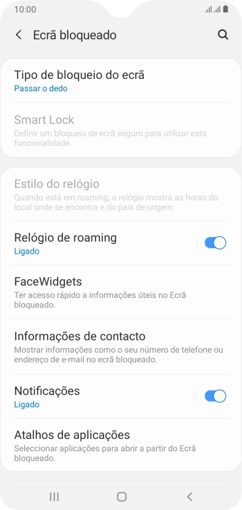 Prima Tipo de bloqueio do ecrã.