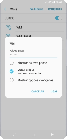 Introduza a password da rede Wi-Fi e prima LIGAR.