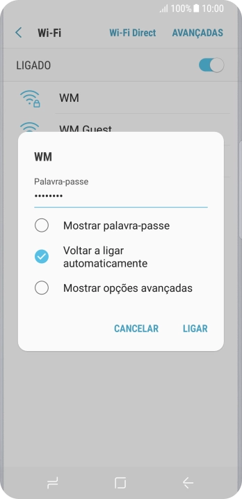 Introduza a password da rede Wi-Fi e prima LIGAR.