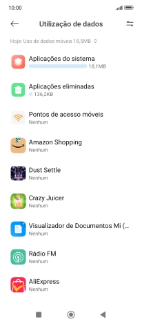 O consumo de dados de cada aplicação é mostrado sob o nome da aplicação.