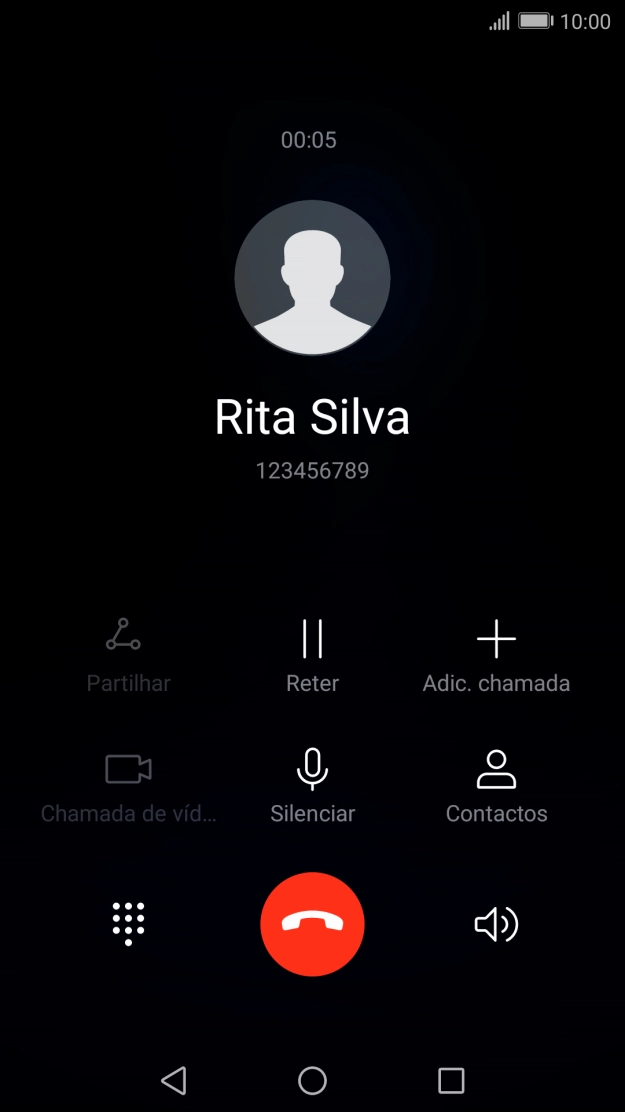 Prima o ícone para terminar a chamada.