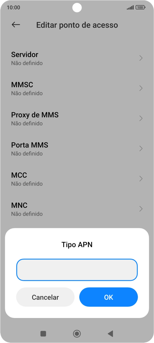 Introduza default e prima OK.
