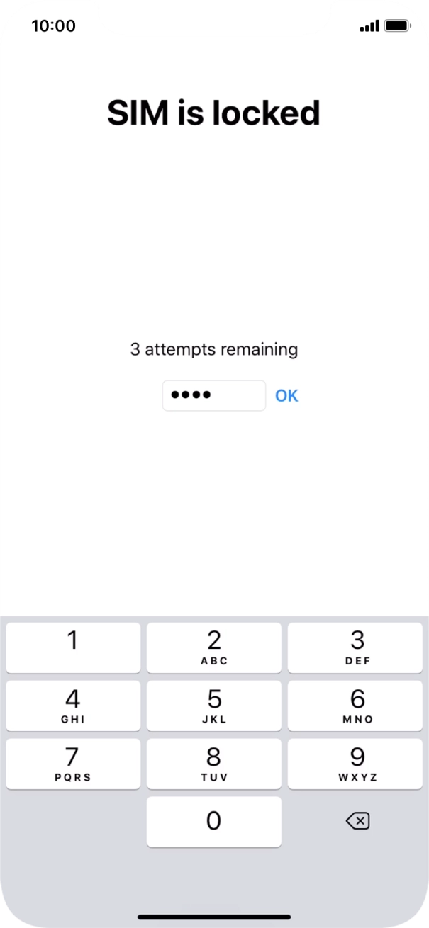 Se o cartão SIM estiver bloqueado, deve introduzir o código PIN e premir OK.