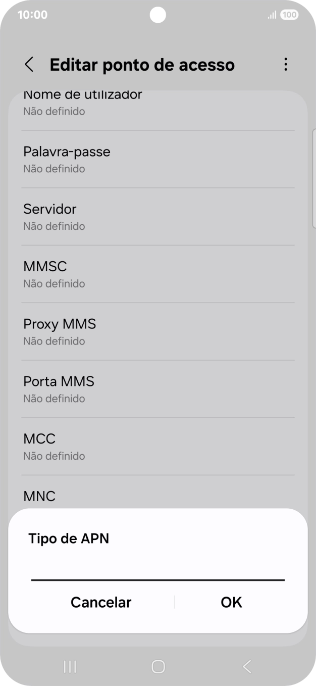 Introduza default e prima OK.