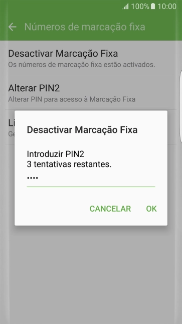 Introduza o código PIN2 e prima OK.