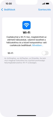 Kattints a „Wi-Fi” melletti csúszkára a funkció bekapcsolásához.