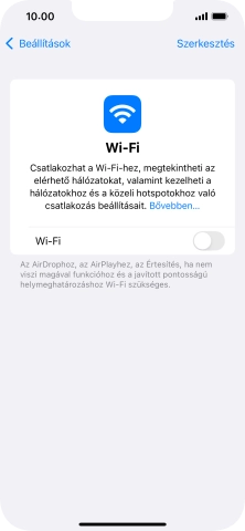 Kattints a „Wi-Fi” melletti csúszkára a funkció bekapcsolásához.