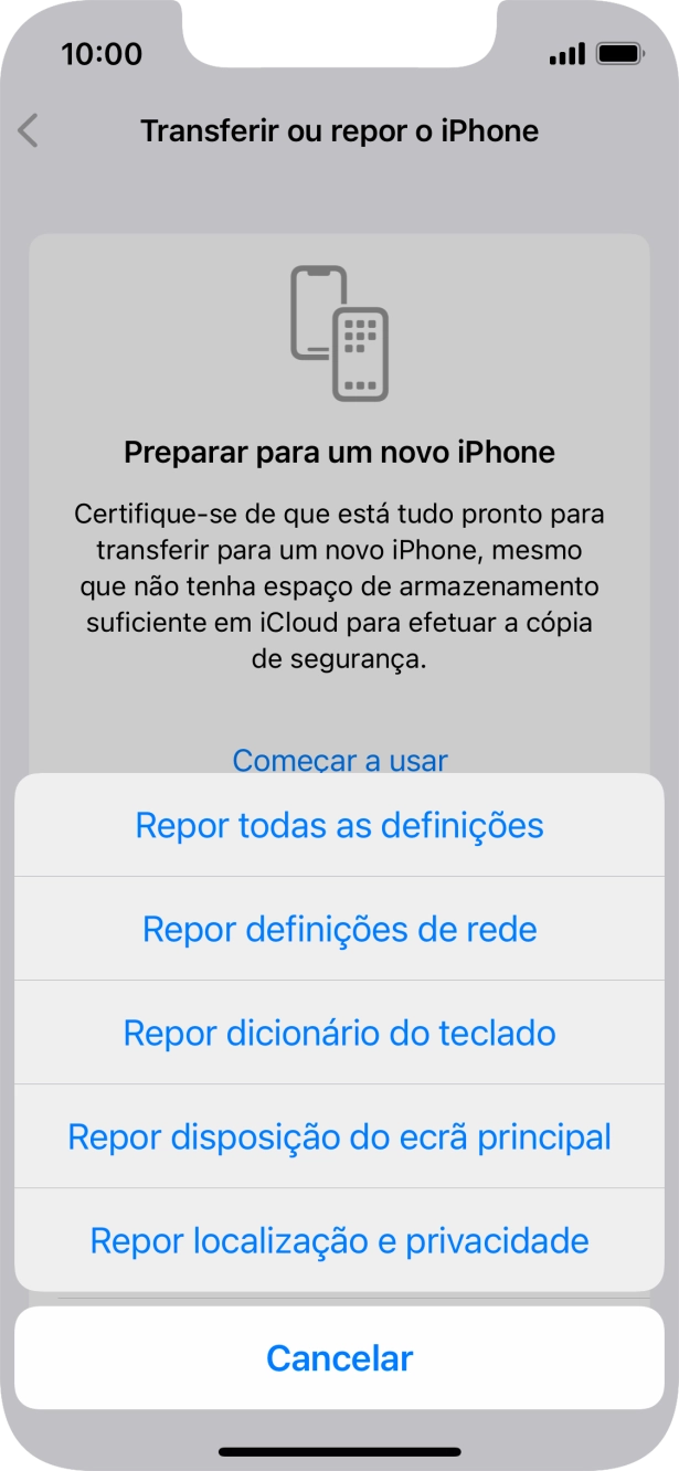Prima Repor todas as definições.