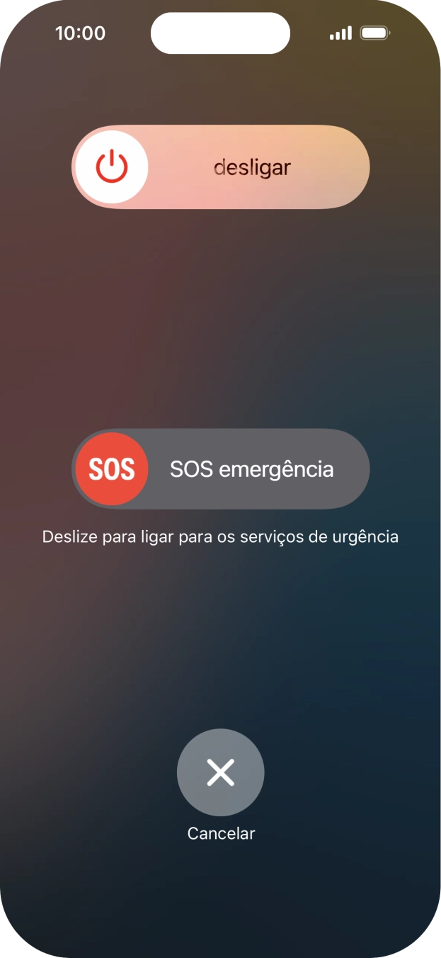 Prima o ícone para desligar e arraste-o para a direita.