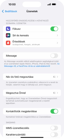 Kattints az „iMessage” melletti csúszkára a funkció bekapcsolásához.