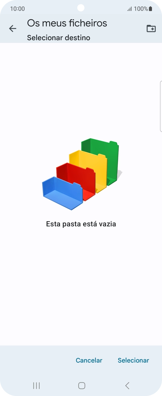 Se quiser criar uma nova pasta, prima o ícone de nova pasta e siga as indicações no ecrã para criar uma nova pasta.