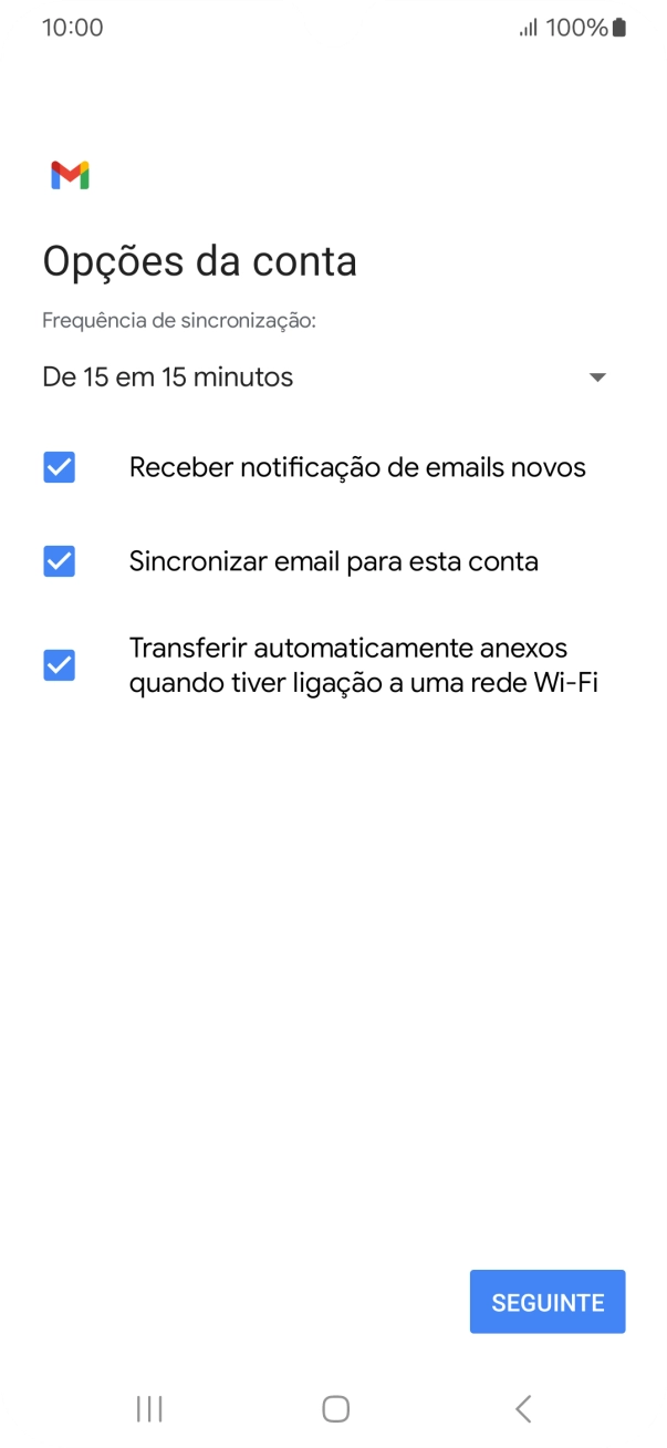 Se o ecrã mostrar esta imagem, a sua conta foi identificada e configurada automaticamente. Siga as indicações no ecrã para introduzir informações adicionais e concluir a configuração.