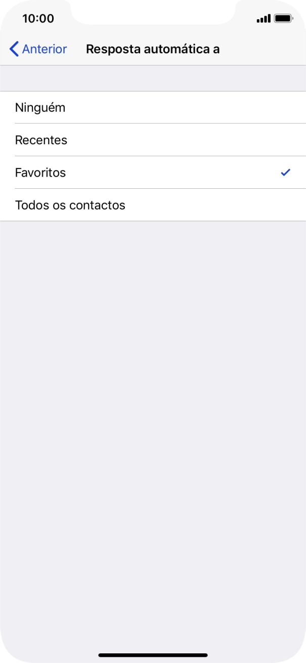 Prima as definições pretendidas para escolher quais os contactos que serão automaticamente informados que a função 