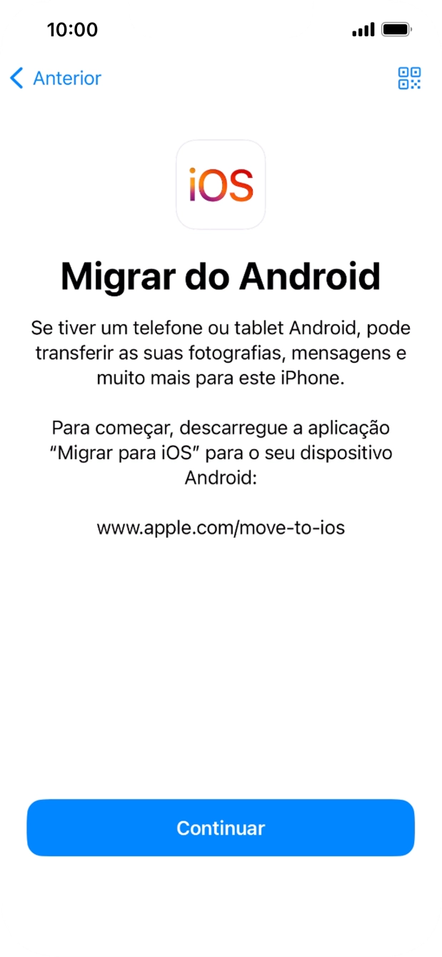 Antes de ser possível transferir conteúdo para o seu telefone, é necessário instalar a app 