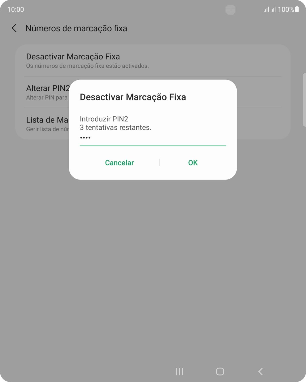 Introduza o código PIN2 e prima OK.