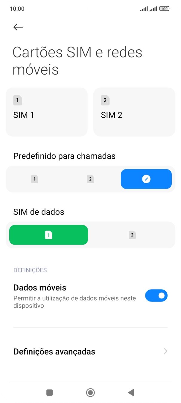 Prima o cartão SIM pretendido.