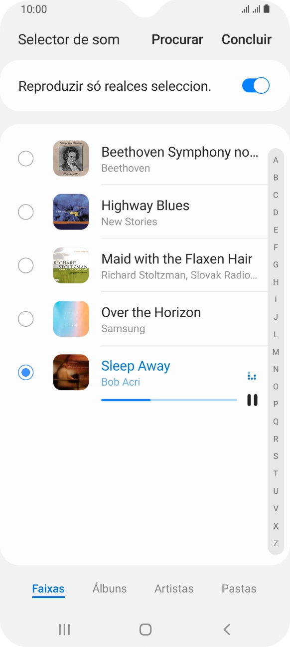 Quando tiver encontrado o tom de toque que pretende, prima Concluir.