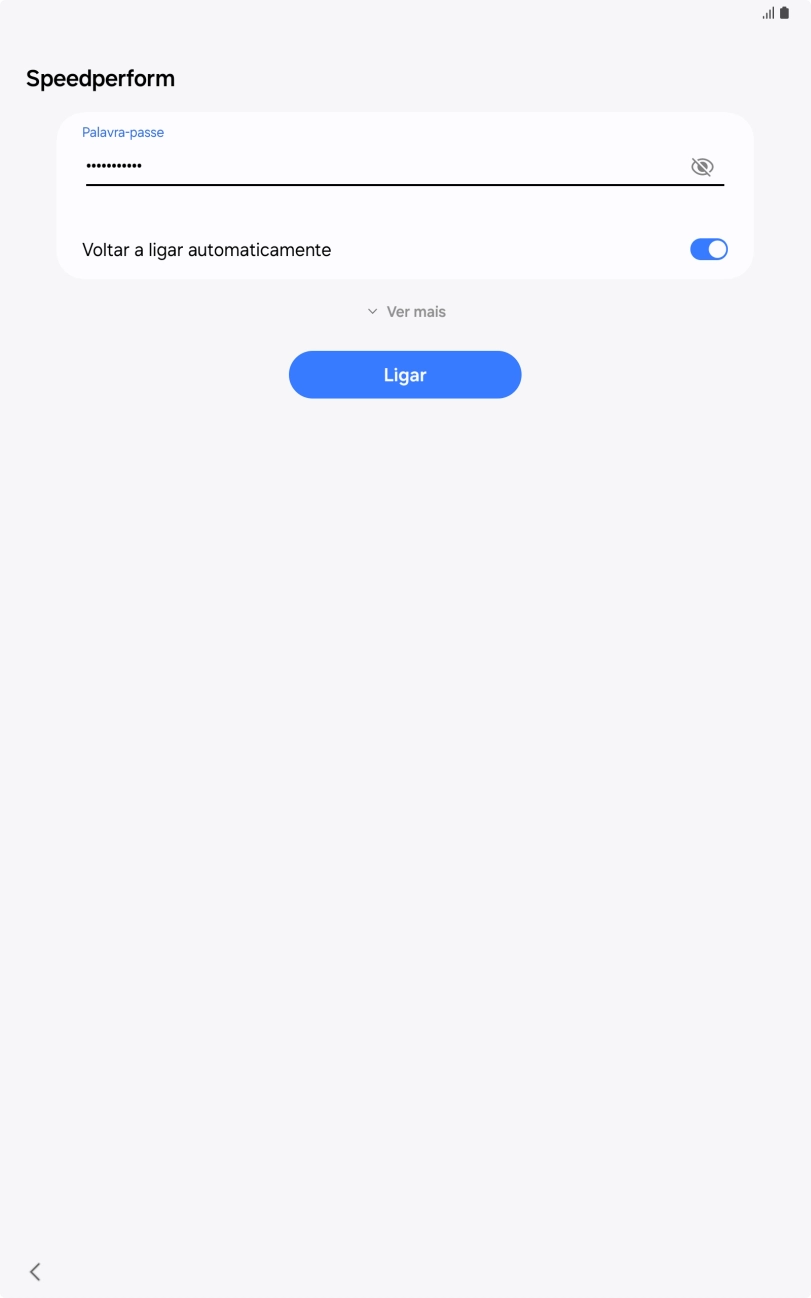 Introduza a password da rede Wi-Fi e prima Ligar.