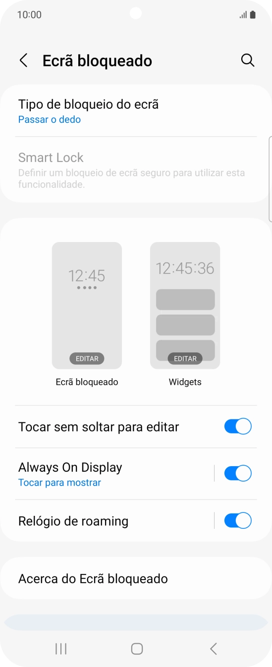 Prima Tipo de bloqueio do ecrã.