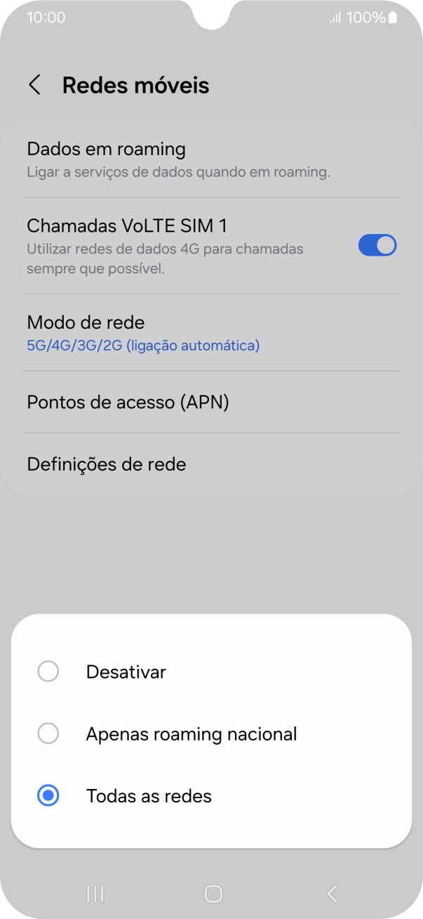 Prima a definição pretendida para ativar ou desativar a função.