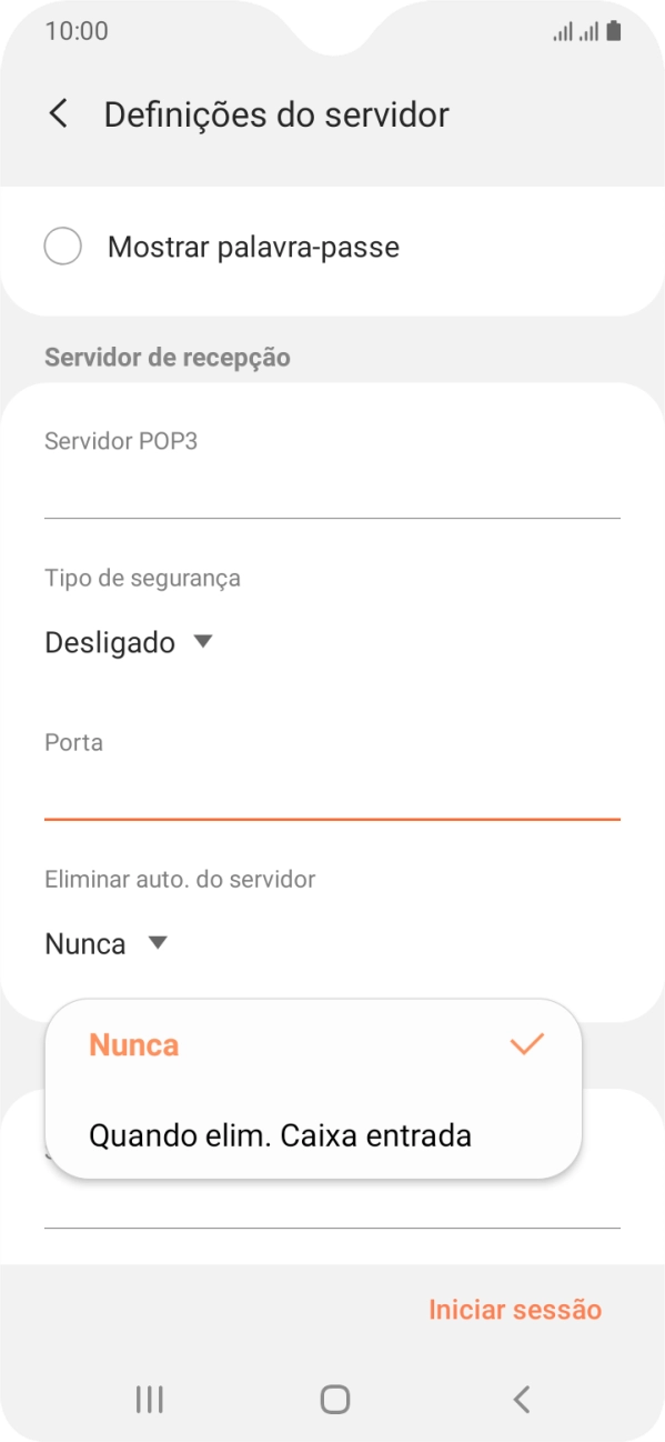 Prima Nunca para manter os e-mails no servidor quando estes são apagados no telefone.