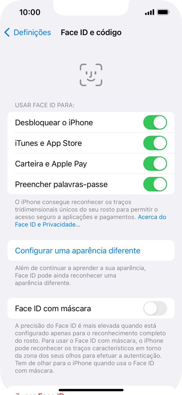 Prima os indicadores junto às definições pretendidas para as ativar ou desativar.