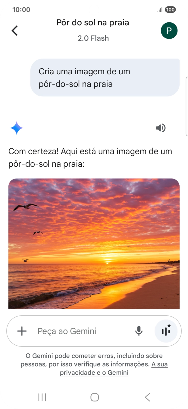 Também é possível solicitar à Gemini que gere uma imagem baseada na sua descrição.